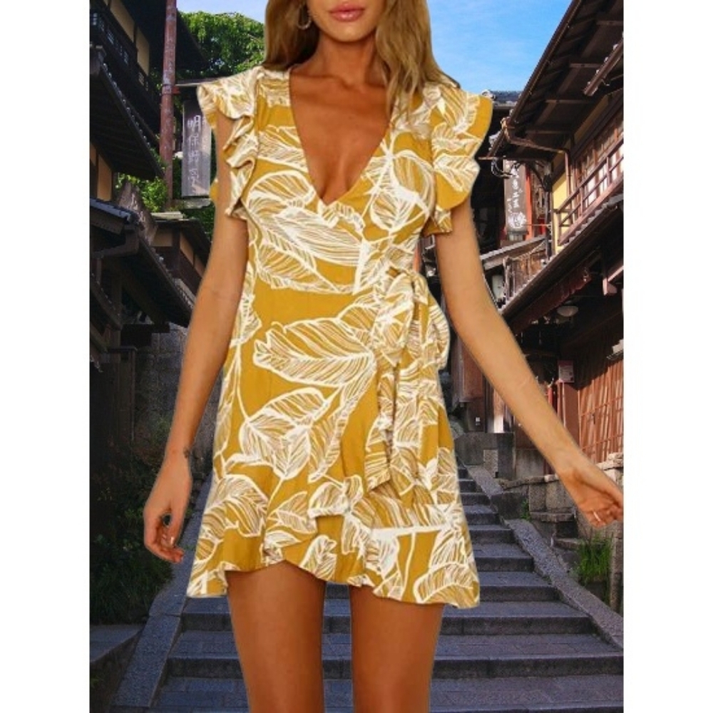 Sleeveless Mini Wrap Dress in Mustard by Saints & Secrets Sz.M
